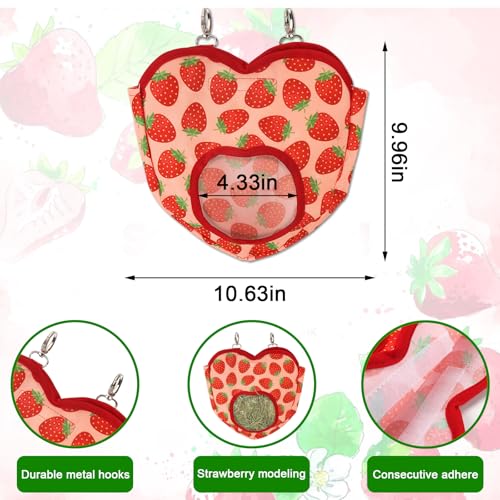 Estivaux Rabbit Hay Feeder Bag Strawberry Guinea Pig Hanging Hay Feeding Bag with Hole Pet Storage Dispenser for Chinchilla Hamster Bunny Small Pet Animals - color: Strawberry