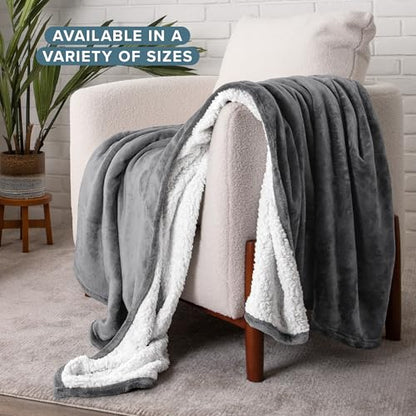 Bare Home Sherpa Fleece Blanket (King, Grey) | Reversible Blanket for Bed, Sofa, and Couch, Warm & Lightweight, Fluffy & Soft - color: 05 - Grey, size: King