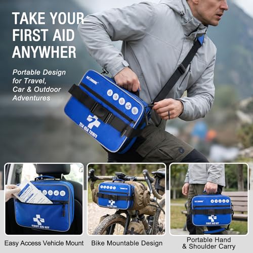 528 PCS Advanced First Aid Kit – Large 6-in-1 Modular Waterproof Well-Organized Emergency Kit for Home, Car, Travel, Camping, Boat & Outdoor - color: Blue