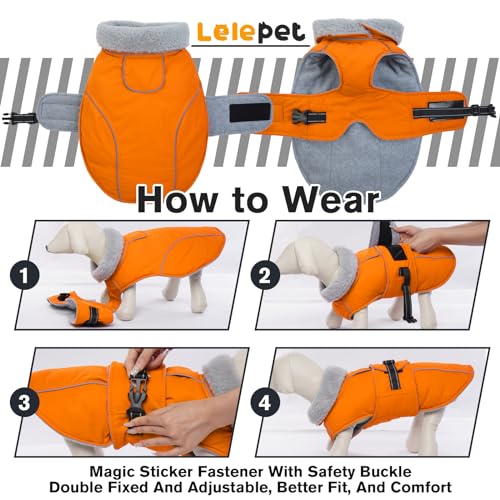 Lelepet Dog Coat Waterproof Dog Jacket Fleece Vest with Adjustable Buckle - color: Orange, size: S