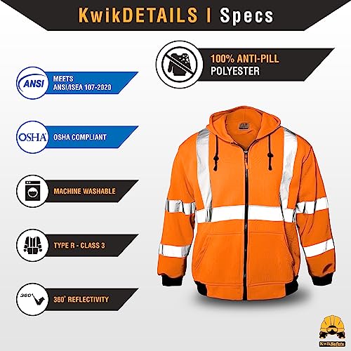 KwikSafety - Charlotte, NC - Men's Fleece Safety Hoodie | PPE Hi Vis Lightweight Reflective Jacket - color: Orange, size: Large