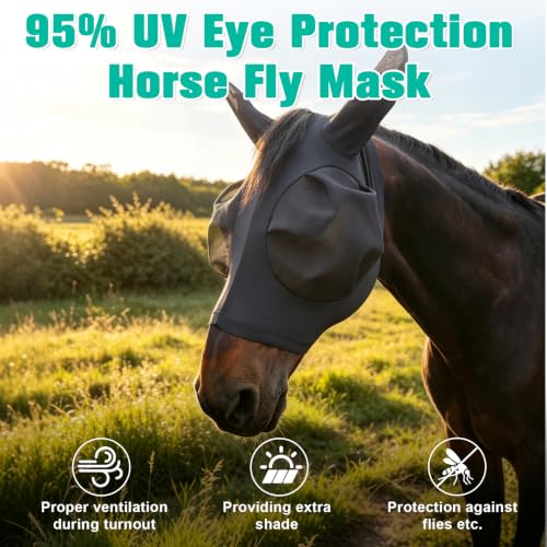 3D Stretch Mesh Horse Fly Mask with Ears (Black, Full) - color: Black, size: FULL