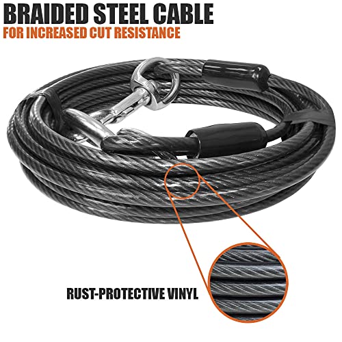 BV Dog Tie Out Cable 25 Feet - Heavy Duty Dog Lead Up to 250 Pounds - Reflective & Rust-Free with Quick Release Swivel Clips & 360° Rotating Clasp - Tangle-Free Dogs Runner for Yard (Grey, Pair) - color: 250lbs/ 25ft/ Grey, style: Pair