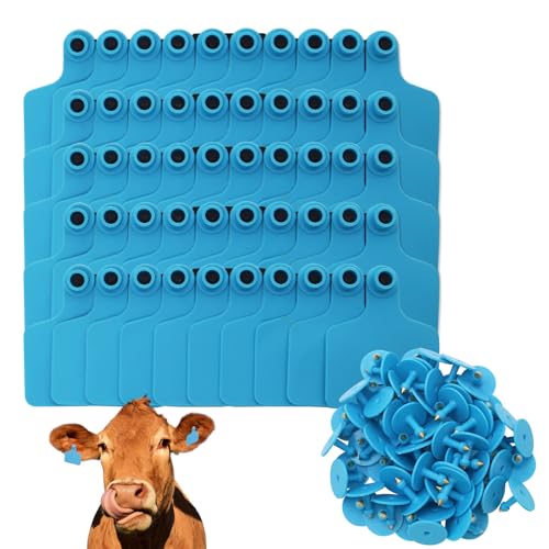 100 Pcs Blank Cattle Ear Tags Large TPU Livestock Identification Tags for Cattle Cow Sheep Goat Pig Hog Calf Horse Farm Management Animal Identification Durable Weather Resistant (Blue) - color: Blue