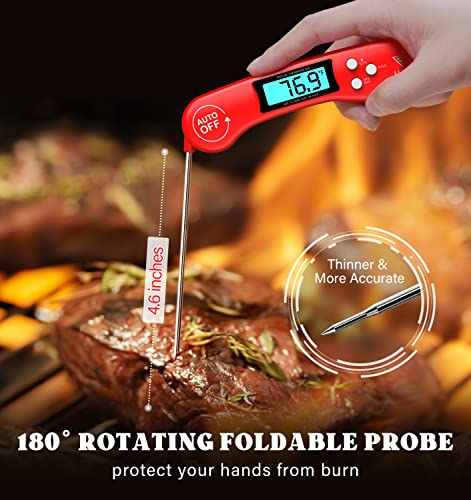 DOQAUS Digital Meat Thermometer, Instant Read Food Thermometer for Cooking - color: Light Red, size: 1 Pack (4.6 Inches Probe)