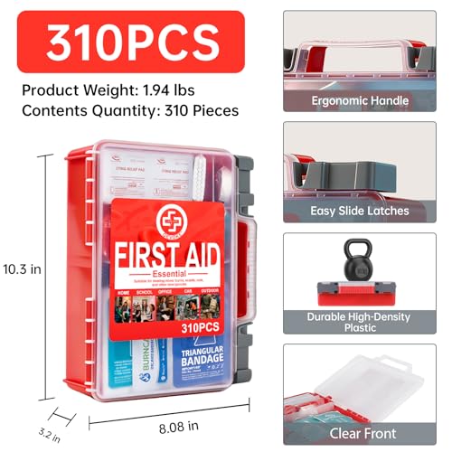 Gevoke Professional First Aid Kit, 310 Piece HardCase, Easy to Organize - size: Large