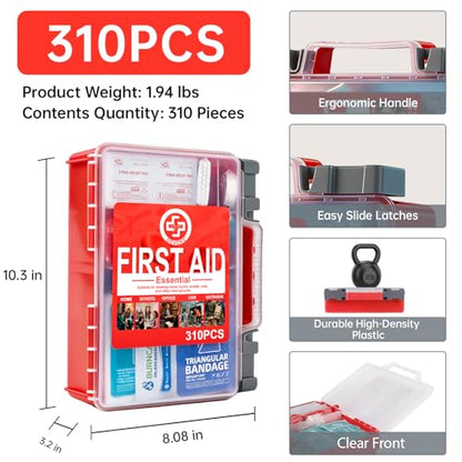 Gevoke Professional First Aid Kit, 310 Piece HardCase, Easy to Organize - size: Large