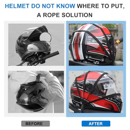 2PCS Motorcycle Helmet Rope, 23.6" Flat Adjustable Bungee Cords with 2 Hooks, High Retractable Elastic Rope Strap Heavy Duty Tie Downs for Dirtbike Motorbike Helmet Luggage