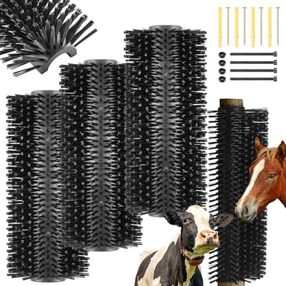 3 Pack Livestock Scratching Brush, Black | Animal Scratcher, Itch Relief Grooming, Horse Goat Cow Scratcher, Fence Post Mounting, Durable Bristles, Farm Livestock Care - color: Black