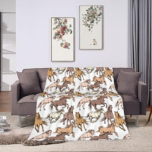 Horse Soft Blanket All Season Fuzzy Throw Warm Lightweight Blanket Fleece Throws Flannel Blankets for Bed Sofa Couch Travel Home Living Room Decor 50"X60"