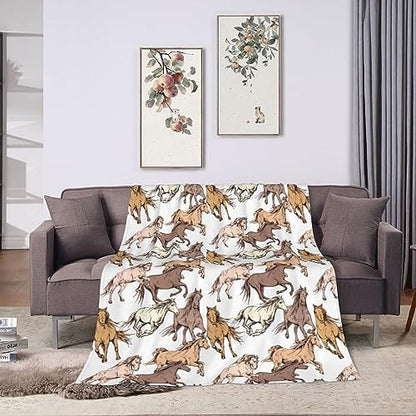 Horse Soft Blanket All Season Fuzzy Throw Warm Lightweight Blanket Fleece Throws Flannel Blankets for Bed Sofa Couch Travel Home Living Room Decor 50"X60"