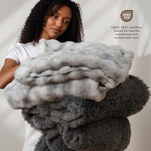 Mon Chateau 60" x 70" Dream Faux Fur Throw, Marble Print, Moonshadow Bubble | Cozy Layer Comfort For Couch, Bed Or Chair. Lightweight Polyester Fabric With Easy Machine Wash Care - color: Moonshadow Bubble