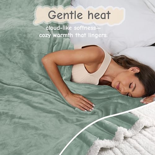 Soypipo Electric Heated Blanket 84"x90", 9 Heat Settings 10-Hour Auto-Off - color: 09-light Green, size: Queen 84"x90"