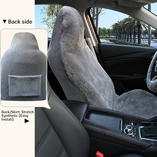 Aegis Cover Sheepskin Seat Cover Genuine Australian Merino Wool Front Seat Cover Luxury Dense Pelt Universal Fit for Most Cars, SUVs, Trucks, Bucket-Style, 54 X 22 Inches (Grey) - color: A Grey