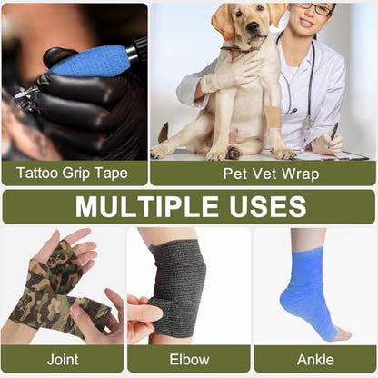 24 Pack Camo Self Adhesive Wrap, 2” x 5 Yards Vet Wrap Cohesive Camo Grip Tape Medical Wrap Self Adherent for Ankle, Wrist Sprains, Pet First Aid - color: Camo, size: 2 Inch