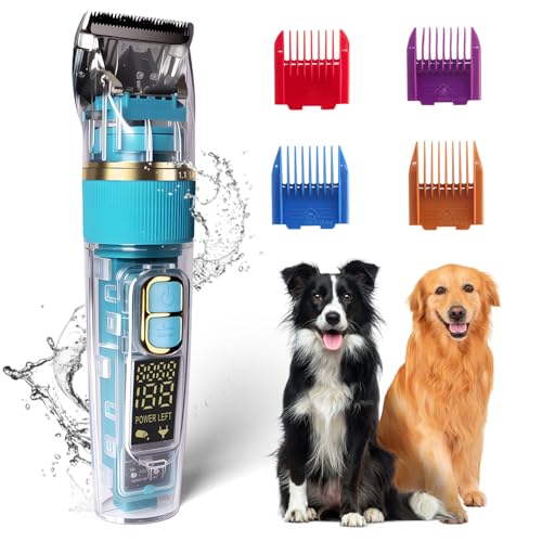 Dog Clippers for Grooming Thick & Matted Hair - Titanium Blade, 50dB Ultra-Quiet, IPX5 Waterproof & Cordless | Patented Click-Lock for Easy Cleaning | Rechargeable Pet Groomer for Dogs, Cats