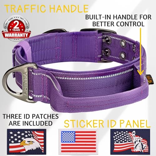 ADITYNA Heavy Duty Purple Dog Collar for Medium Dogs with Traffic Handle - color: Purple, size: Medium: Fit 15-19" Neck