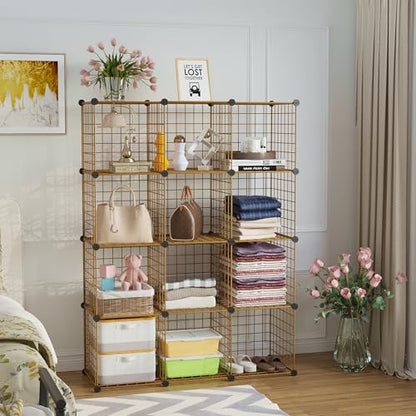 C&AHOME Wire Cube Storage, 12 - Cube Organizer Metal C Grids, Closet, Brown - color: Brown