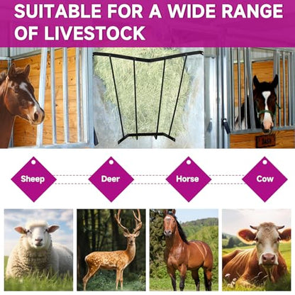 Corner Hay Rack, Wall Mounted 23.3 x 13.2 x 21.7In Hay Rack for Farm Indoor and Outdoor Use, Carbon Steel Hay Feeder Blanket Holder for Horses and Goats
