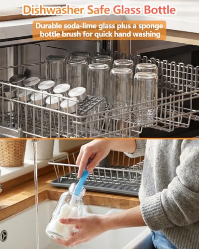 Zukro 8 oz Small Glass Juice Bottles with Stainless Steel Lids Leak Proof - color: silver lid - 4 pack