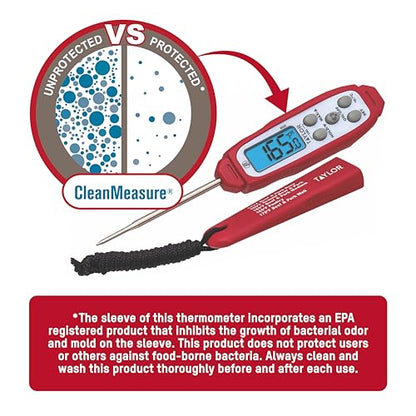 Taylor Digital Instant Read Waterproof Meat Thermometer with Backlight - color: Red