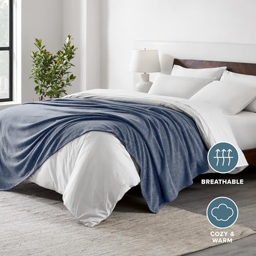 Bare Home Polar Fleece Blanket (Throw, Heather Dark Blue) - color: 02 - Heathered Dark Blue, size: Throw