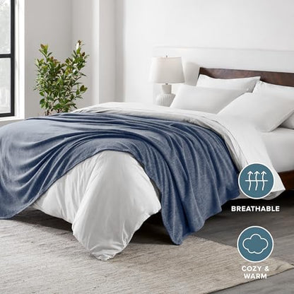 Bare Home Polar Fleece Blanket (Throw, Heather Dark Blue) - color: 02 - Heathered Dark Blue, size: Throw