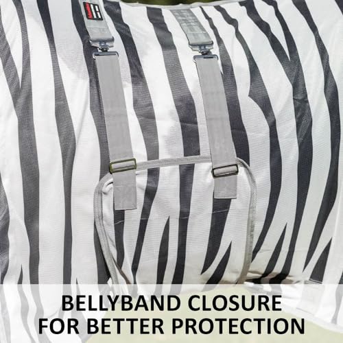 Schneiders Soft Interlock Mesh II Zebra Horse Fly Sheets | Striking Zebra Pattern for Fly Deterrence & Superior UV Protection - size: Horse Size 76, style: Attached Neck Euro Bellyband
