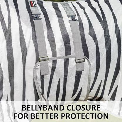 Schneiders Soft Interlock Mesh II Zebra Horse Fly Sheets | Striking Zebra Pattern for Fly Deterrence & Superior UV Protection - size: Horse Size 78, style: Attached Neck Euro Bellyband