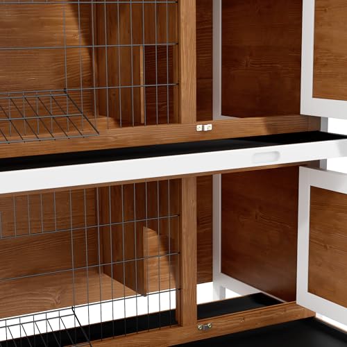 PawHut 54" 2-Story Large Rabbit Hutch Bunny Cage, Lockable Doors Brown - color: Coffee Brown