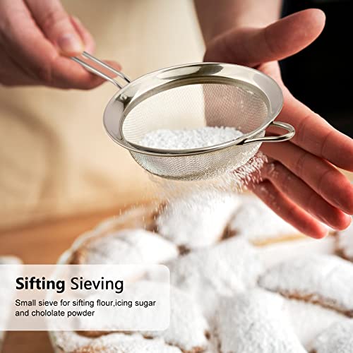 D Fine Mesh Strainer, Stainless Steel Sieve Sifter with Handle, 3-Inch