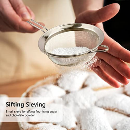 D Fine Mesh Strainer, Stainless Steel Sieve Sifter with Handle, 3-Inch
