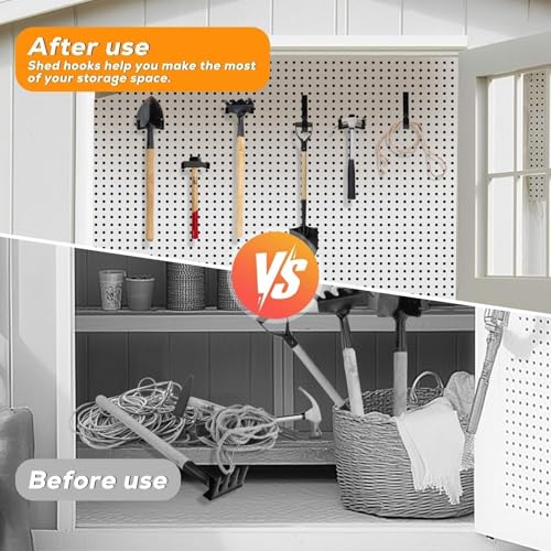 9 Pack Storage Shed Hooks Compatible with Suncast/Craftsman- J U V Shape | Heavy Duty ABS Plastic Wall Mount Storage Accessories for Garden Tools, Ladders & Gear Fits 0.55" Threaded