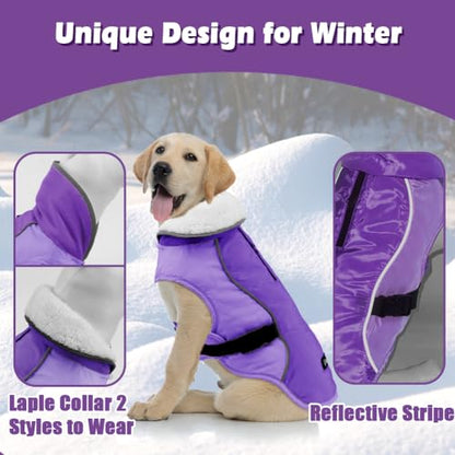 EMUST Dog Winter Coat, Waterproof Fleece Dog Jacket Winter for Medium Dogs - color: New Purple, size: Medium