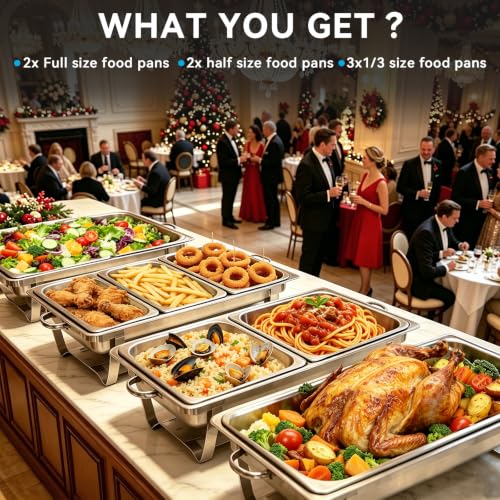 9QT Chafing Dishes for Buffet 4 Pack with 7 Multi-Size Food Pans Silver - color: Silver-001