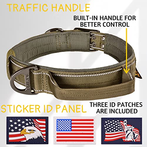 ADITYNA Heavy Duty Green Dog Collar for Medium Dogs with Traffic Handle - color: Ranger Green, size: Medium: Fit 15-19" Neck