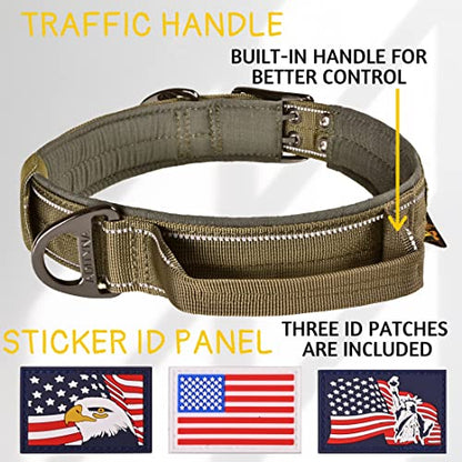 ADITYNA Heavy Duty Green Dog Collar for Medium Dogs with Traffic Handle - color: Ranger Green, size: Medium: Fit 15-19" Neck
