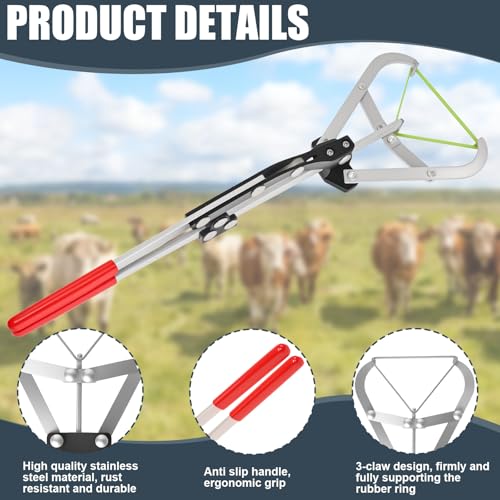 Wadoy Cattle Banding Tool Kit, Large Expander Pliers with 24 Rubber Bands - color: silver, size: Large