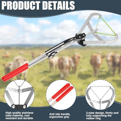 Wadoy Cattle Banding Tool Kit, Large Expander Pliers with 24 Rubber Bands - color: silver, size: Large