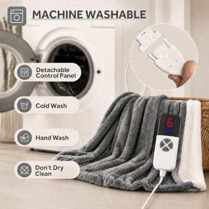 Heated Blanket Full Size, Soft Cozy Flannel Sherpa Electric Blanket with 6 Heating Levels & 1-10 Hours Auto Off, Overheat Protection, Machine Washable Plush Heating Blanket 72" x 84", Gray - color: Gray, size: Full-72"x84"