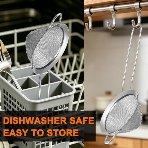 Small Fine Mesh Strainer Set, Stainless Steel Mini Sieve, Bar Strainer for Cocktail, Juice, Coffee, Tea Strainer for Loose Leaf Tea, Mini Sifter for Matcha, Flour, 2 PCS