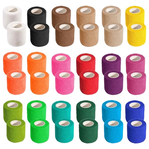 36 PCS Self Adhesive Bandage Wrap 2" X 5 Yards Elastic Cohesive Bandage Wrap Bandage Wrap Rolls Elastic Self-Adherent Tape for Stretch Athletic, Sports, Wrist, Ankle - color: Multicolor
