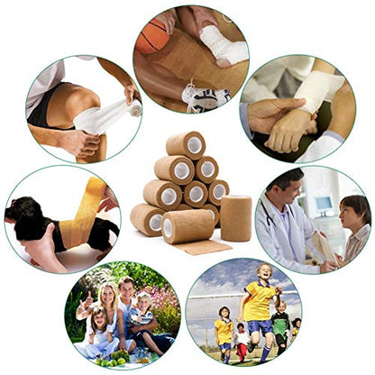 12 Rolls Elastic Self Adhesive Bandage Wrap 3 Inch, Breathable Non Woven Cohesive Bandage, Vet Wrap for Dogs, Ankle Sprains Swelling Tape, Sports Athletic Tape Brown - color: 3 Inch-12 Count Tan