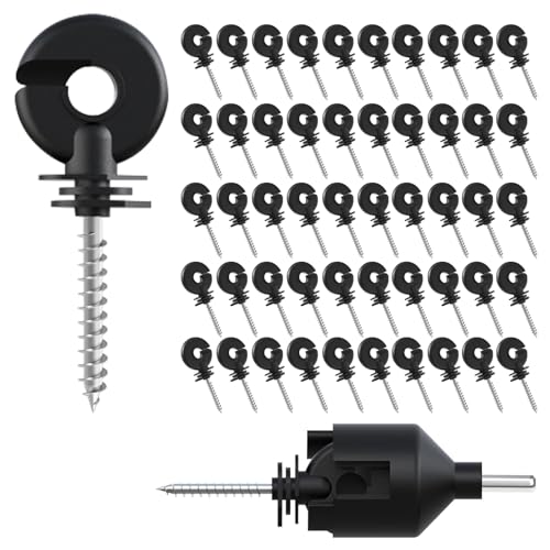 50pk Screw-in Electric Fence Ring Insulators, Wood Post Supplies