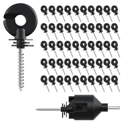 50pk Screw-in Electric Fence Ring Insulators, Wood Post Supplies