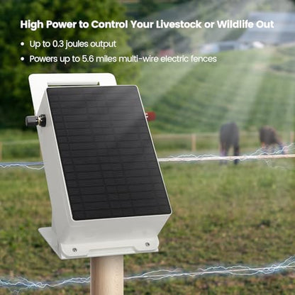 Solar Fence Charger - Briidea Solar Electric Fence Energizer for Up to 5.6 Miles, 0.3 Joules, IP66 Waterproof for Livestock, Gardens, Pastures & Wildlife Control, Energy Saving Design - color: 0.3 Joules with handle