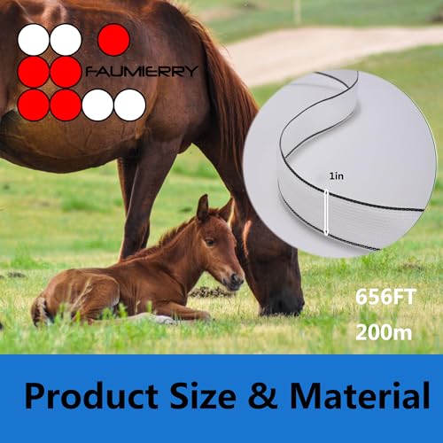 Poly Tape Electric Fence 8 Stainless Steel Conductors - 656 Feet Roll - 1 Inch White and Black Polytape for Animal Fencing Horse Farms or Ranch Electric Fence - size: 1'' x 656ft