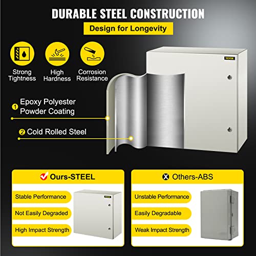 VEVOR NEMA Steel Enclosure, 24 x 24 x 12'' NEMA 4X Steel Electrical Box, IP66 Waterproof & Dustproof, Outdoor/Indoor Electrical Junction Box, with Mounting Plate - size: 24 x 24 x 12