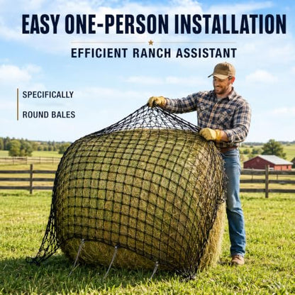 5 * 5ft Round Bale Hay Net 1.75" Knotless Slow Feed Hay Net, Heavy Duty Hay Saver Net Holds 800 lbs, UV Resistant Horse Hay Net for Round Bales, Horses, Cattle, Goats & Sheep - color: 5*5FT