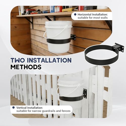 5 Gallon Bucket Holder, Feed Bucket Bracket, Wall-Mounted Installation | 5 Gallon Bucket Mount, Suitable for Stables, Fences, Garages, Black, 1 PCS